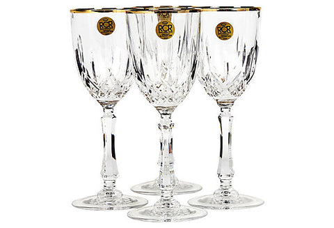 Italian Gilt Rim Crystal Wine Stems
