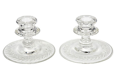 1950s Laurel Etched Candleholders