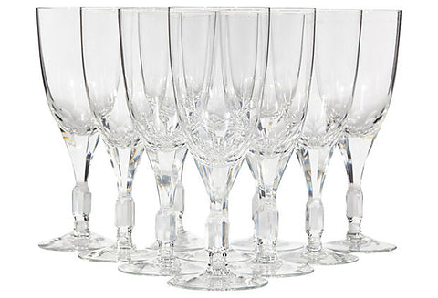 1960s Crystal Glass Wine Stems, Set of 10