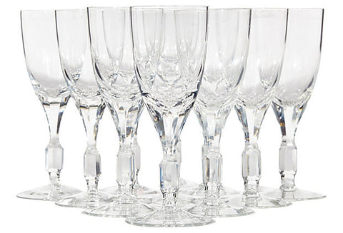 1960s Crystal Glass Wine Stems, Set of 11